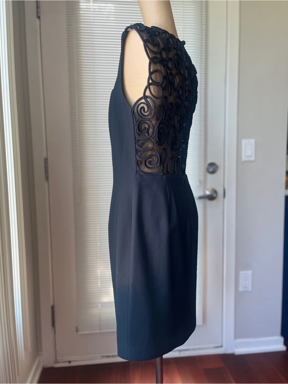 Ann Taylor Black Crepe Square-Neck Sheath Dress Sheer Lattice Back LBD - Picture 3 of 7